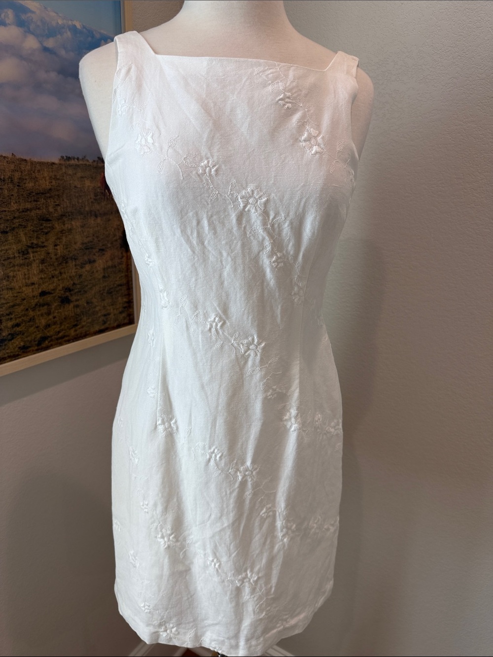 Harold's White Embroidered Square-Neck Mini Dress